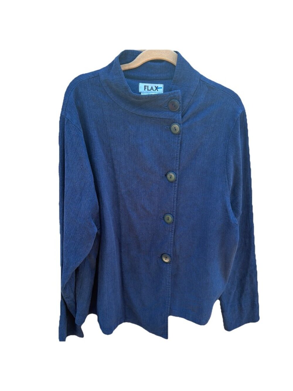 FLAX Silk Blend Blue BOXY FIT JACKET SIZE 1G/1X MADE IN LITHUANIA Textured